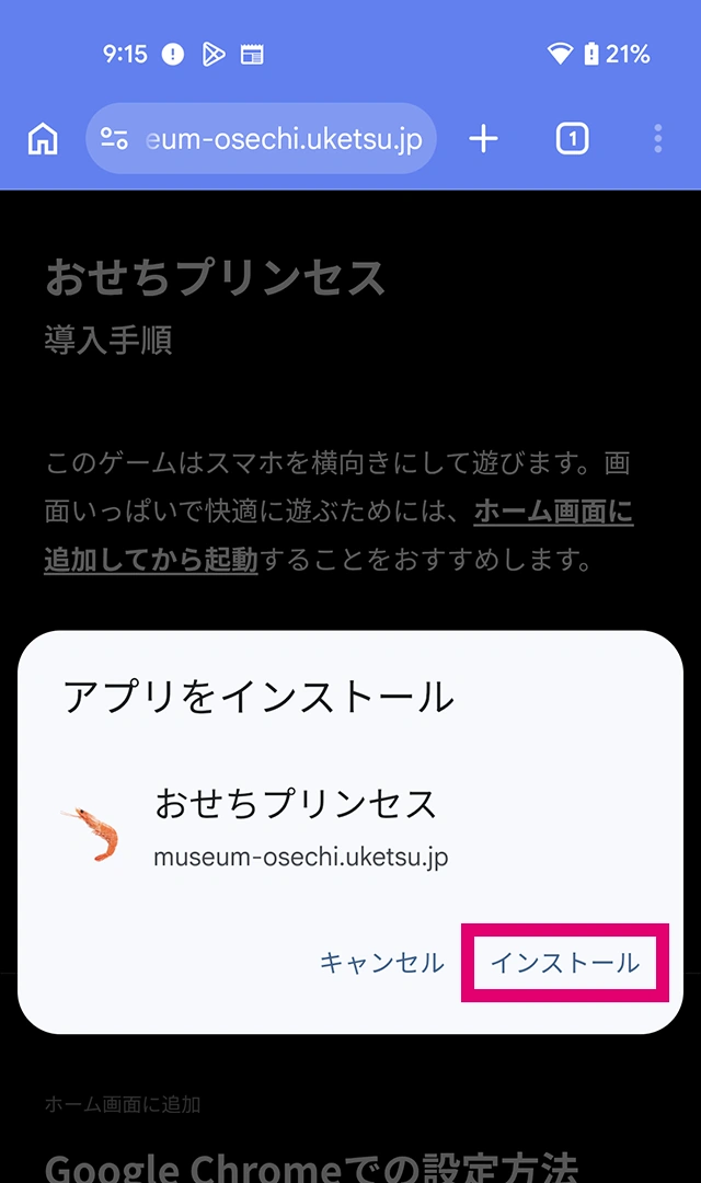 手順03「インストールする」の画面